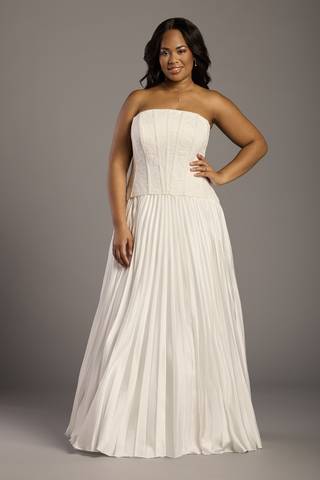 Picture of Faux Two-Piece Taffeta Pleated Drop Waist Gown